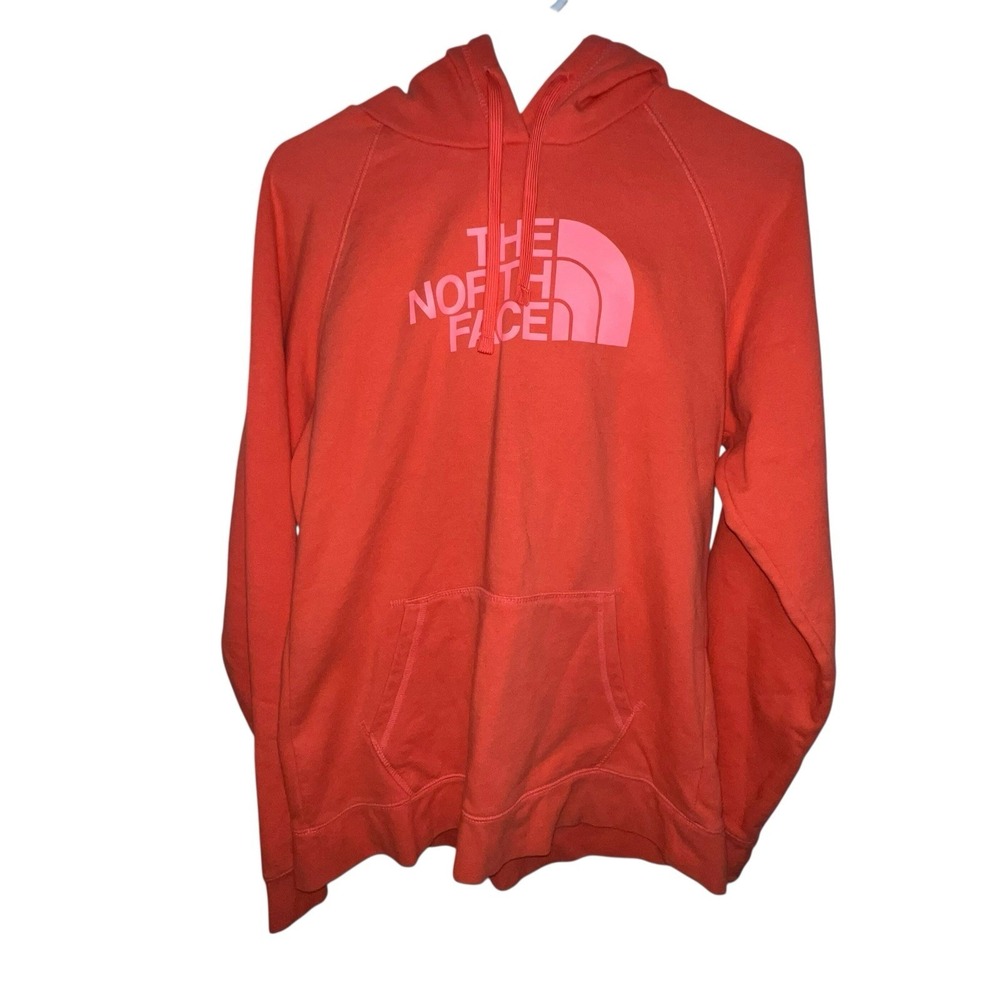 The North Face Hoodie Sweatshirt Womens Large Orange Logo Pullover Athleisure